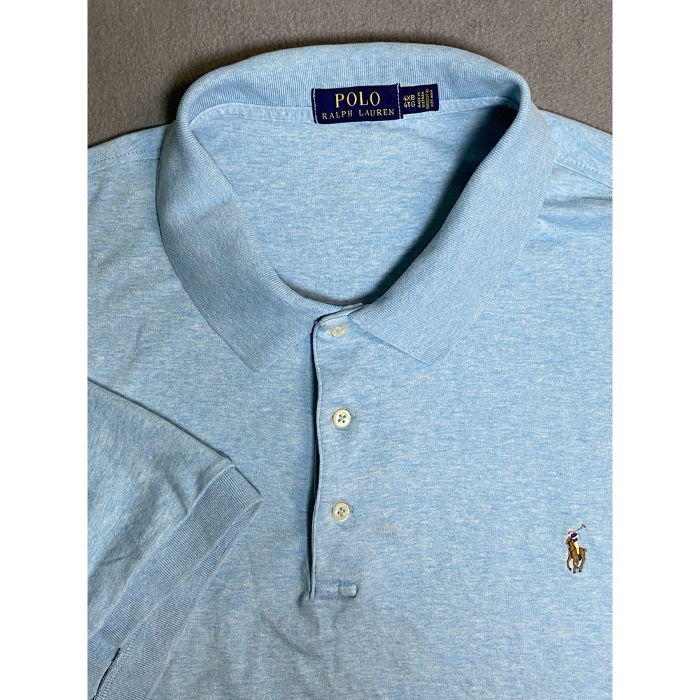 Polo Ralph Lauren Men's 4XB(Big) Heather Blue Soft Cotton Flesh Pony Polo Stains